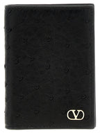Valentino Garavani Black Ostrich Skin Cardholder Valentino Garavani