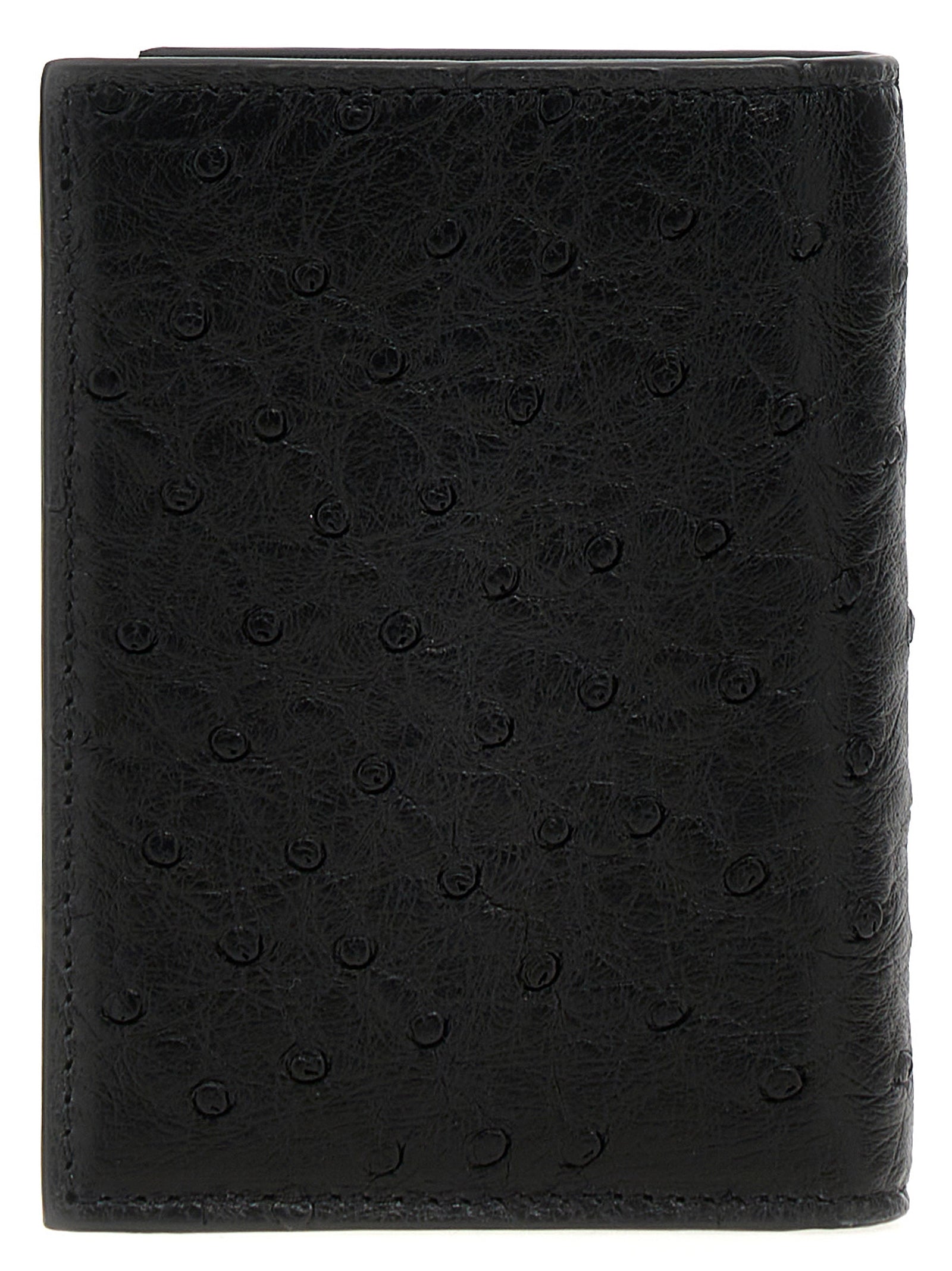 Valentino Garavani Black Ostrich Skin Cardholder Valentino Garavani