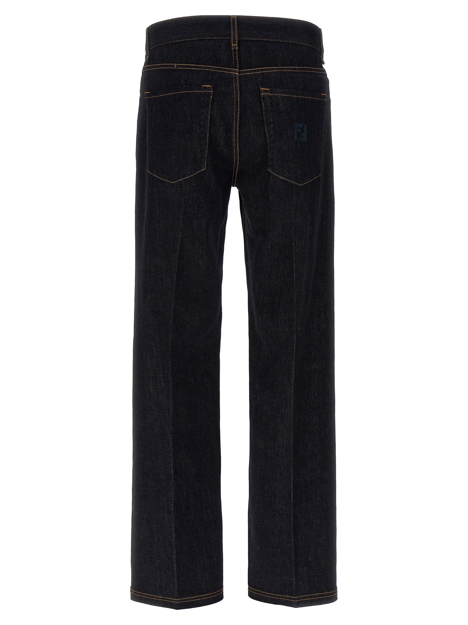 Fendi Blue Cotton Straight-Leg Jeans Fendi