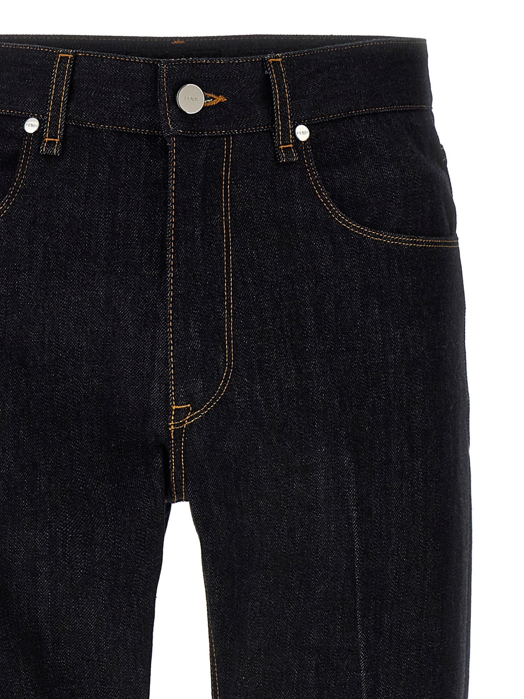 Fendi Blue Cotton Straight-Leg Jeans Fendi
