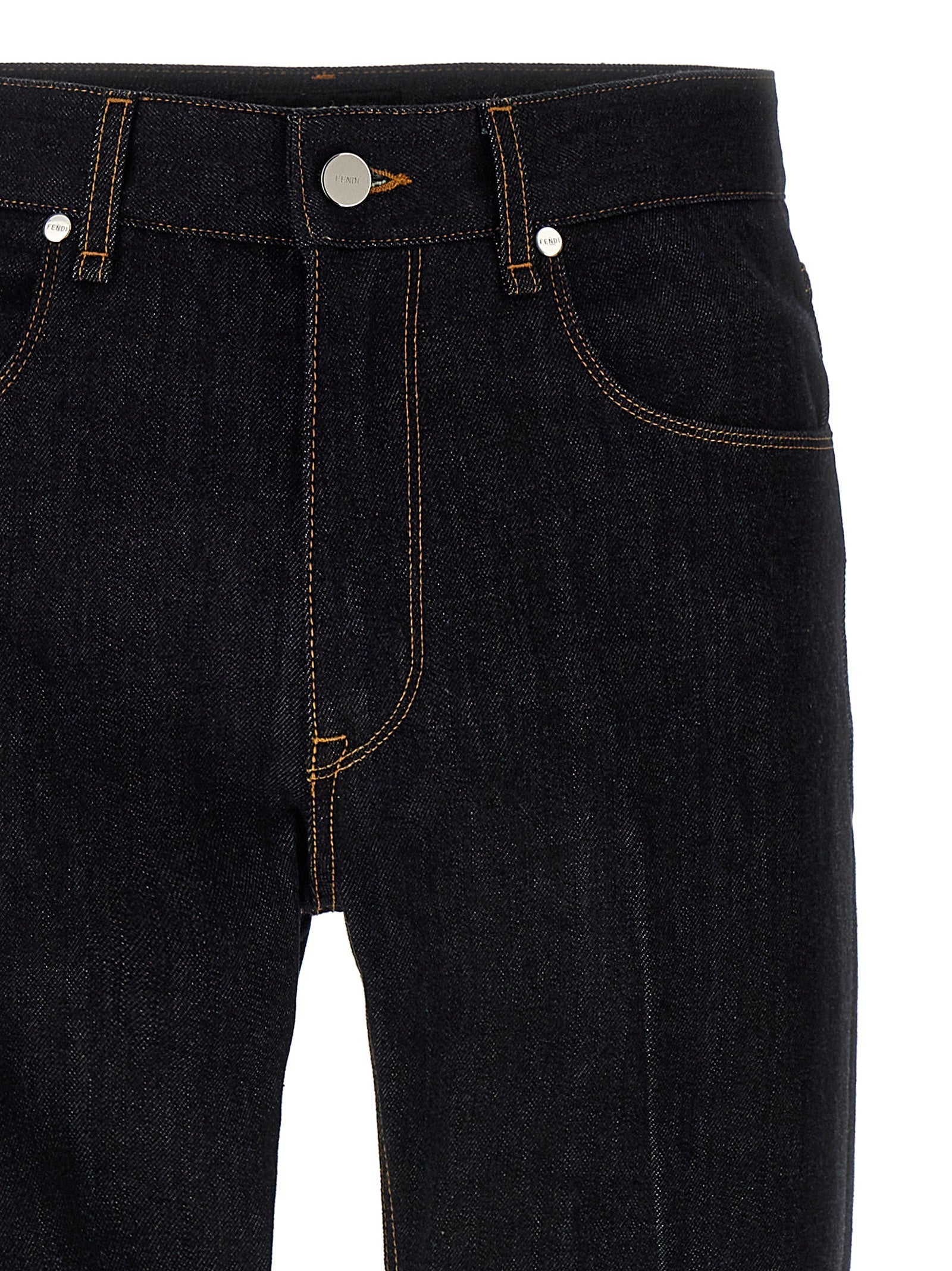 Fendi Blue Cotton Straight-Leg Jeans Fendi