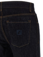 Fendi Blue Cotton Straight-Leg Jeans Fendi