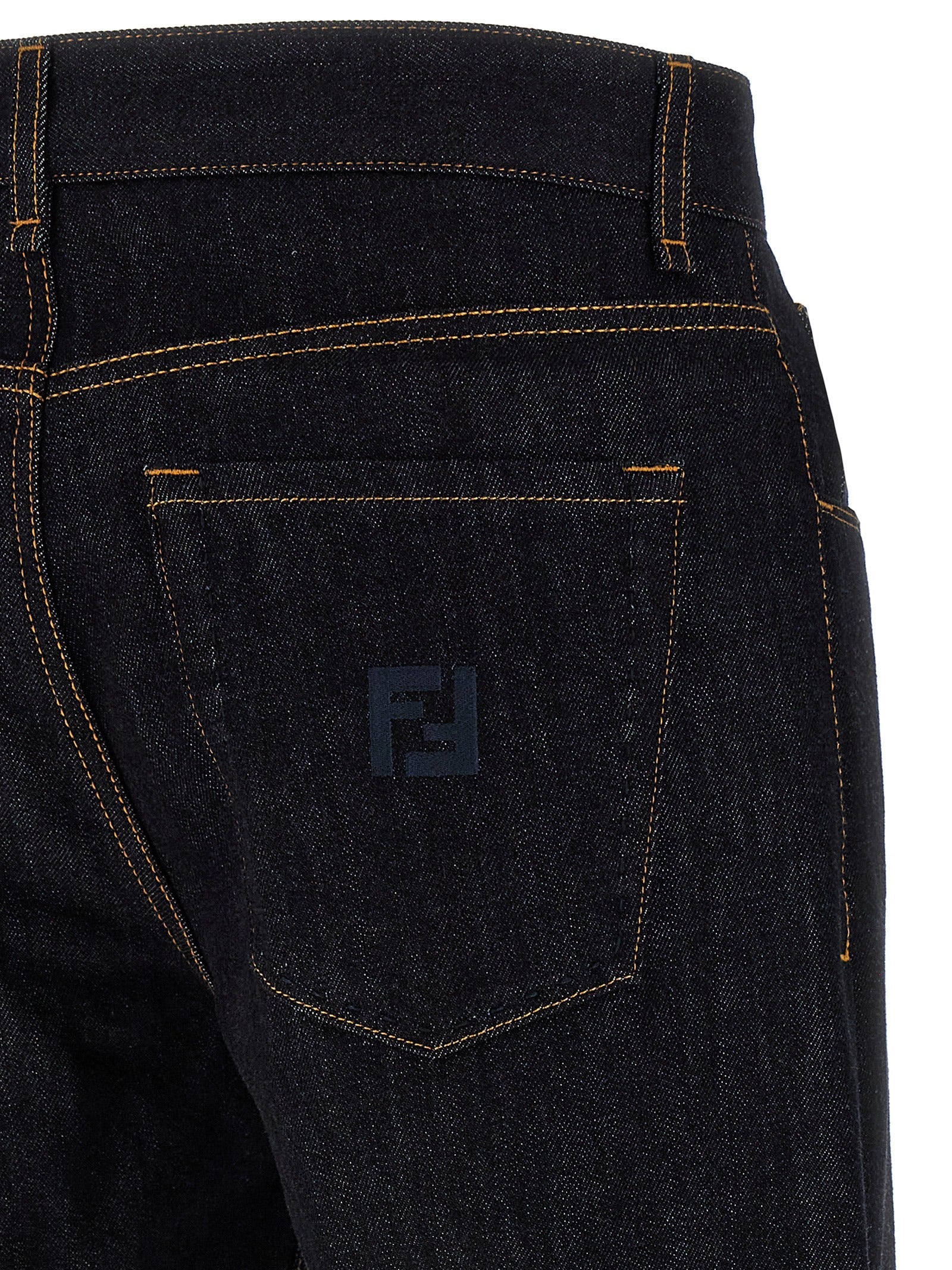 Fendi Blue Cotton Straight-Leg Jeans Fendi