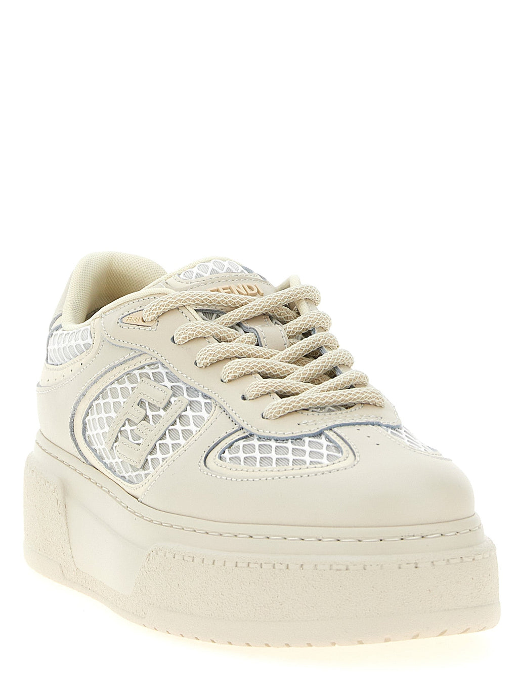 Fendi Beige Calfskin Platform Sneakers Fendi