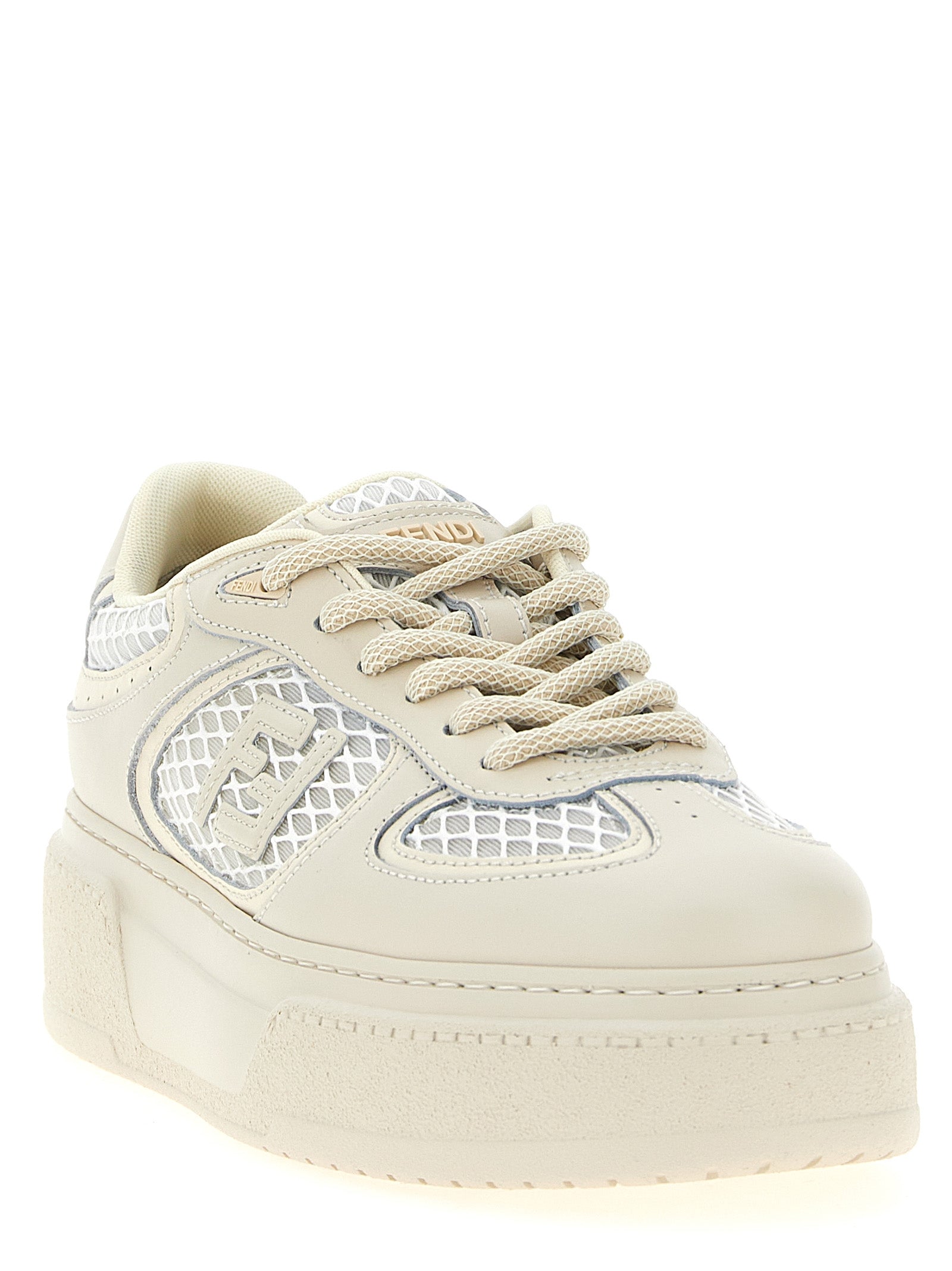Fendi Beige Calfskin Platform Sneakers Fendi