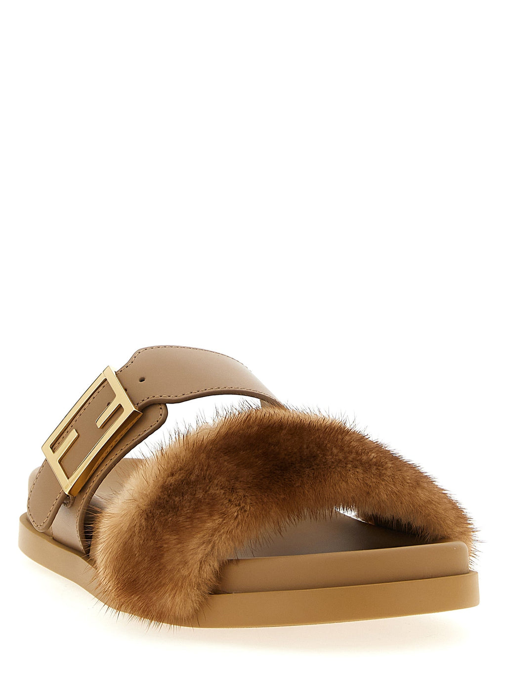 Fendi Brown Leather Slides Fendi