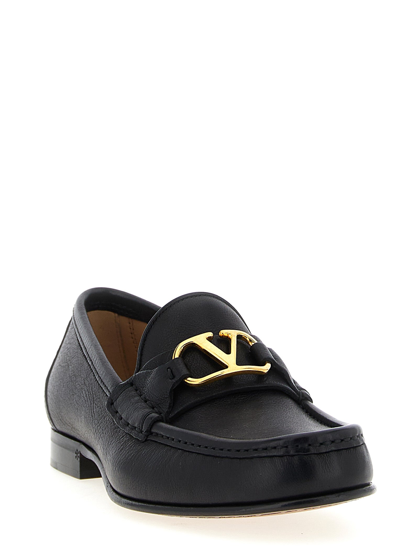 Valentino Garavani Black Buffalo Leather Slip-On Loafers Valentino Garavani