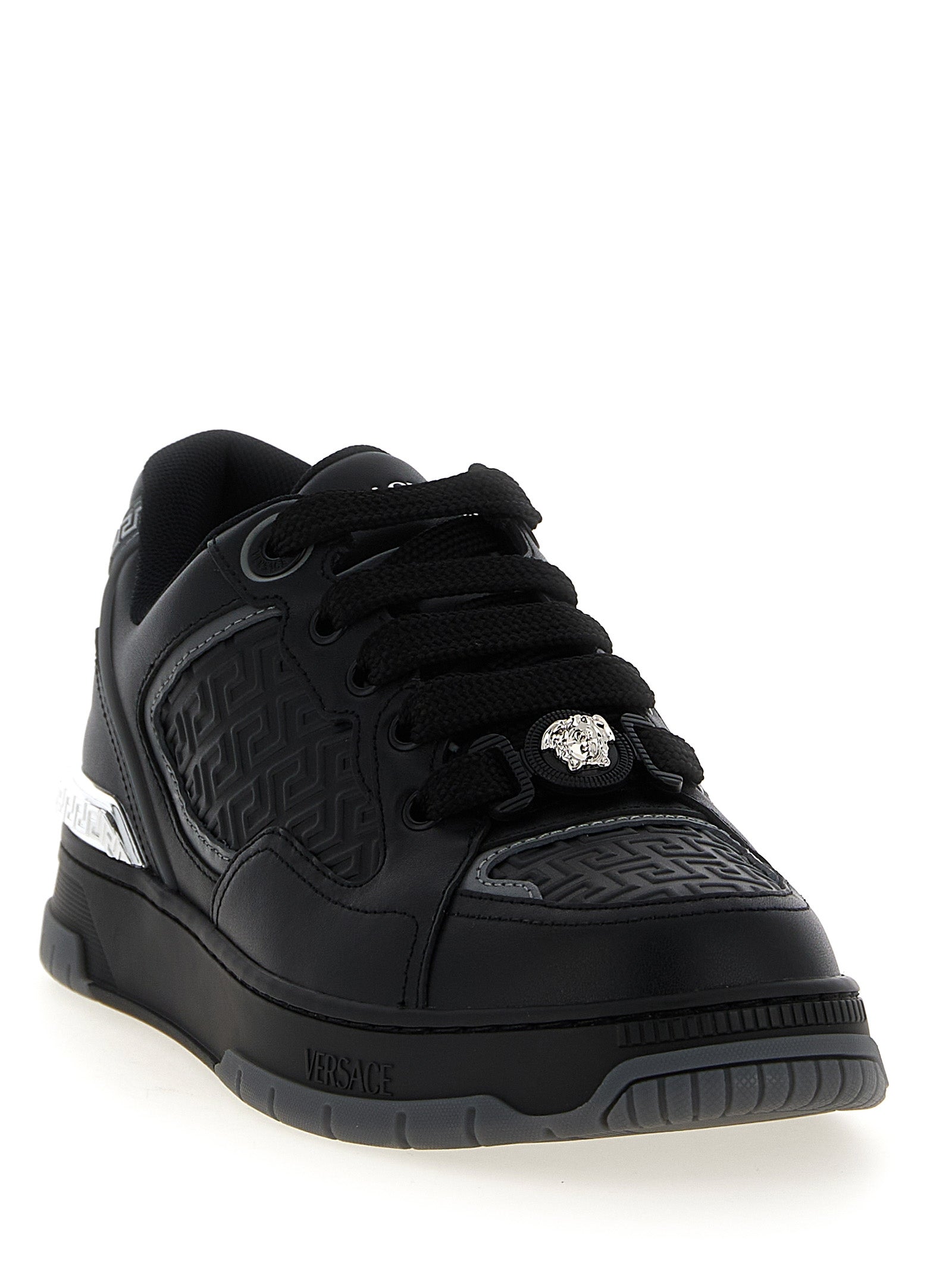 Versace Black Calfskin Athletic Sneakers Versace