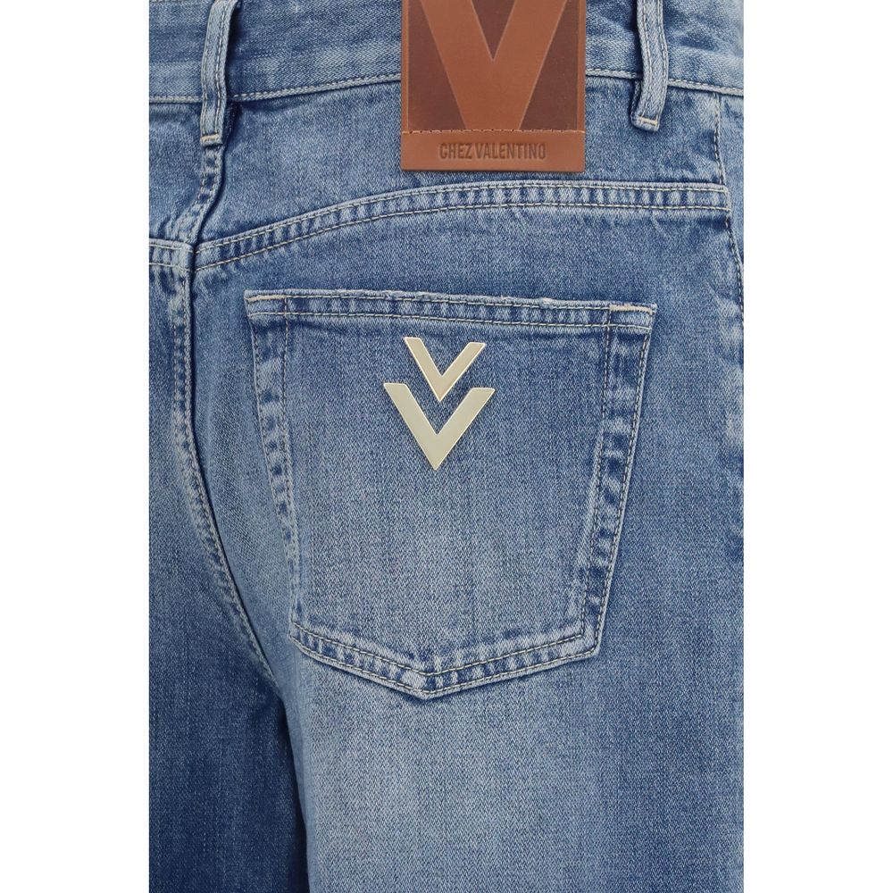 Valentino Blue Cotton Straight-Leg Jeans Valentino