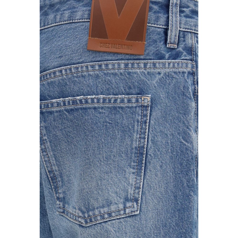 Valentino Blue Cotton Straight-Leg Jeans Valentino