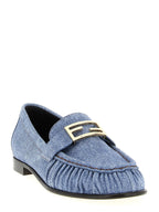 Fendi Blue Calfskin Slip-On Loafers Fendi