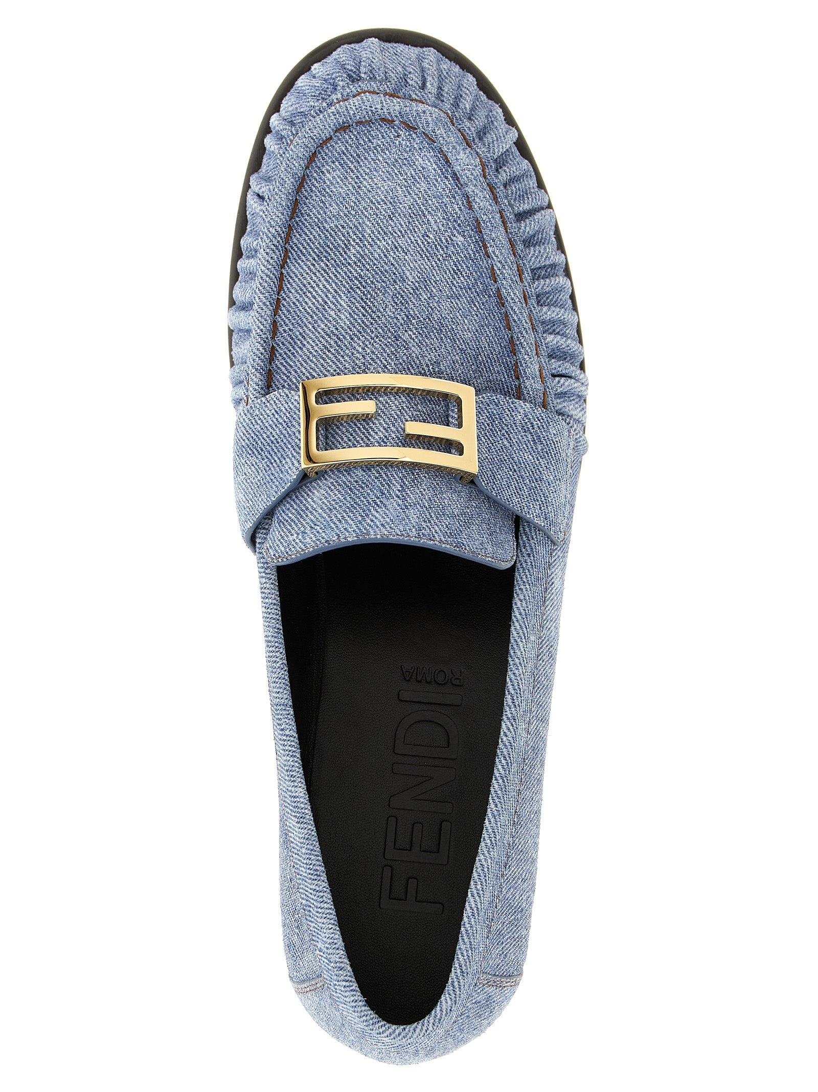 Fendi Blue Calfskin Slip-On Loafers Fendi