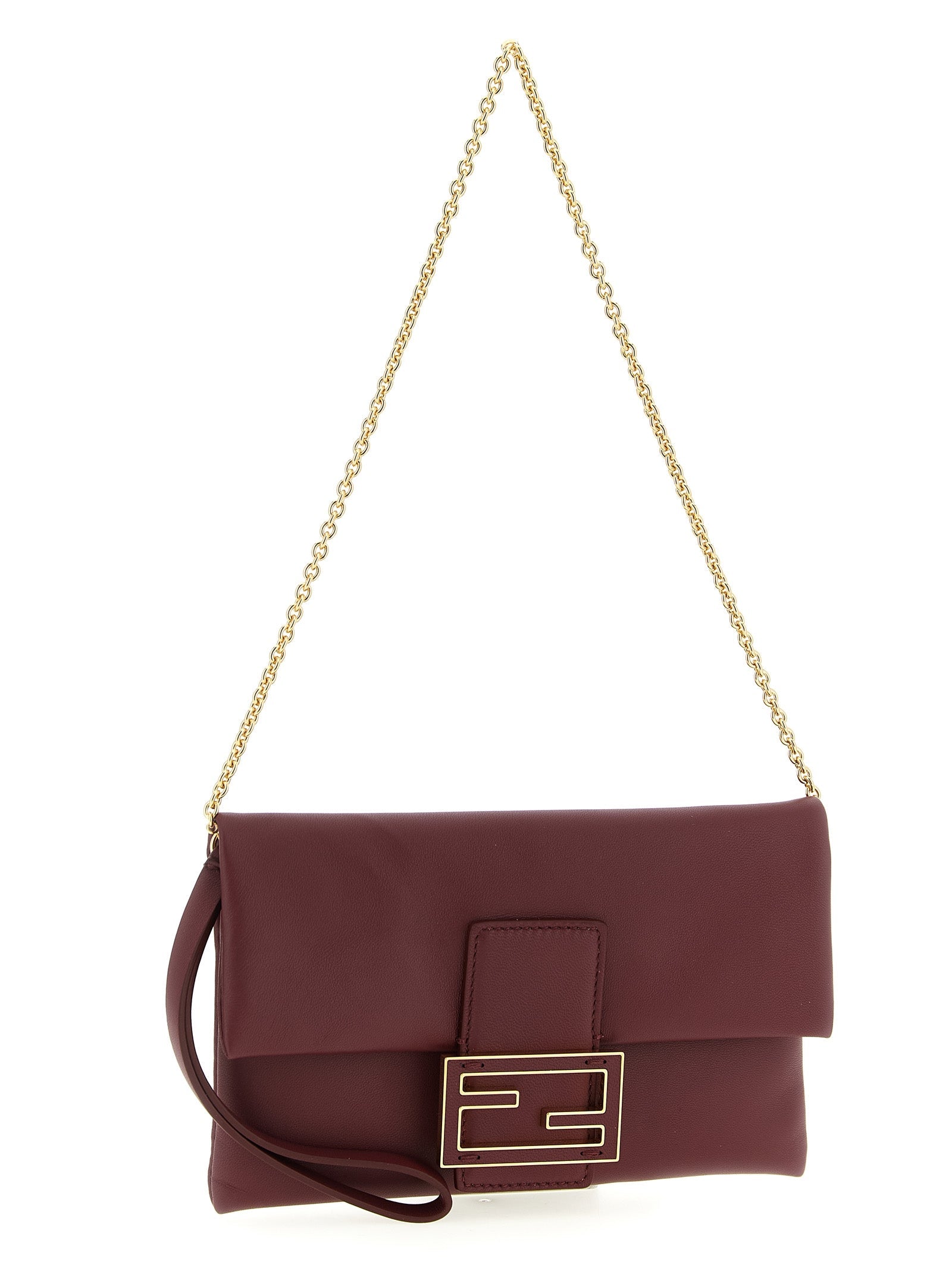 Fendi Bordeaux Lamb Leather Clutch Bag Fendi