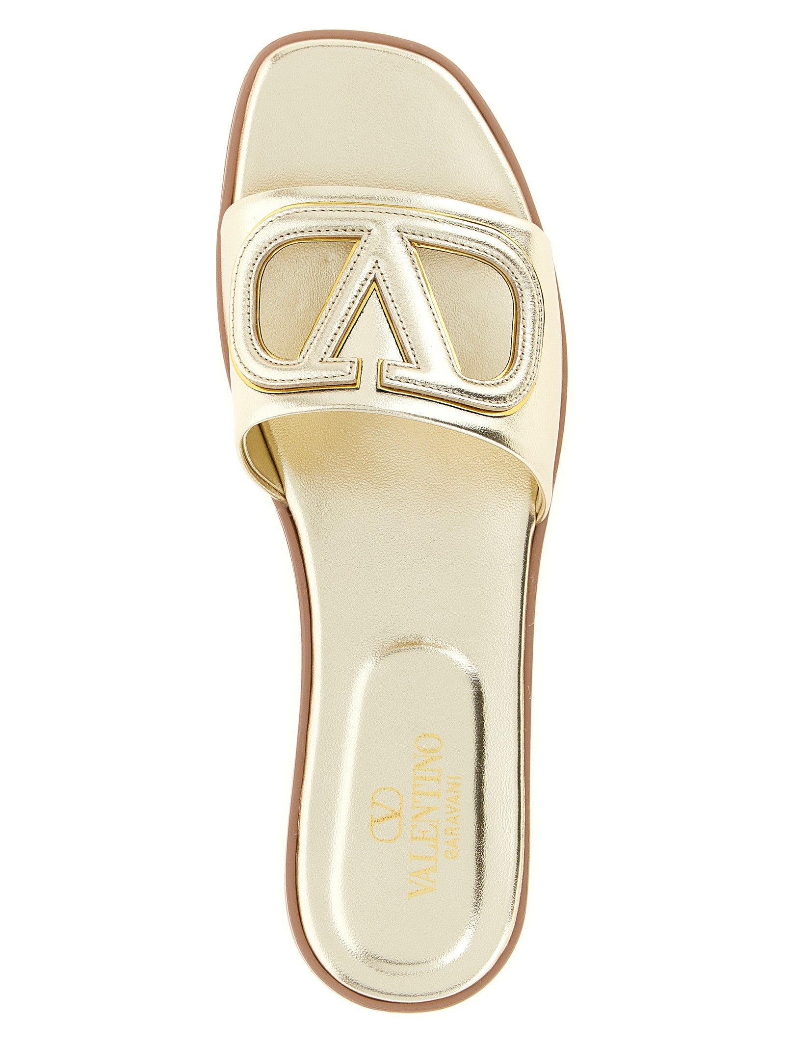 Valentino Garavani Gold Calfskin Slides Valentino Garavani