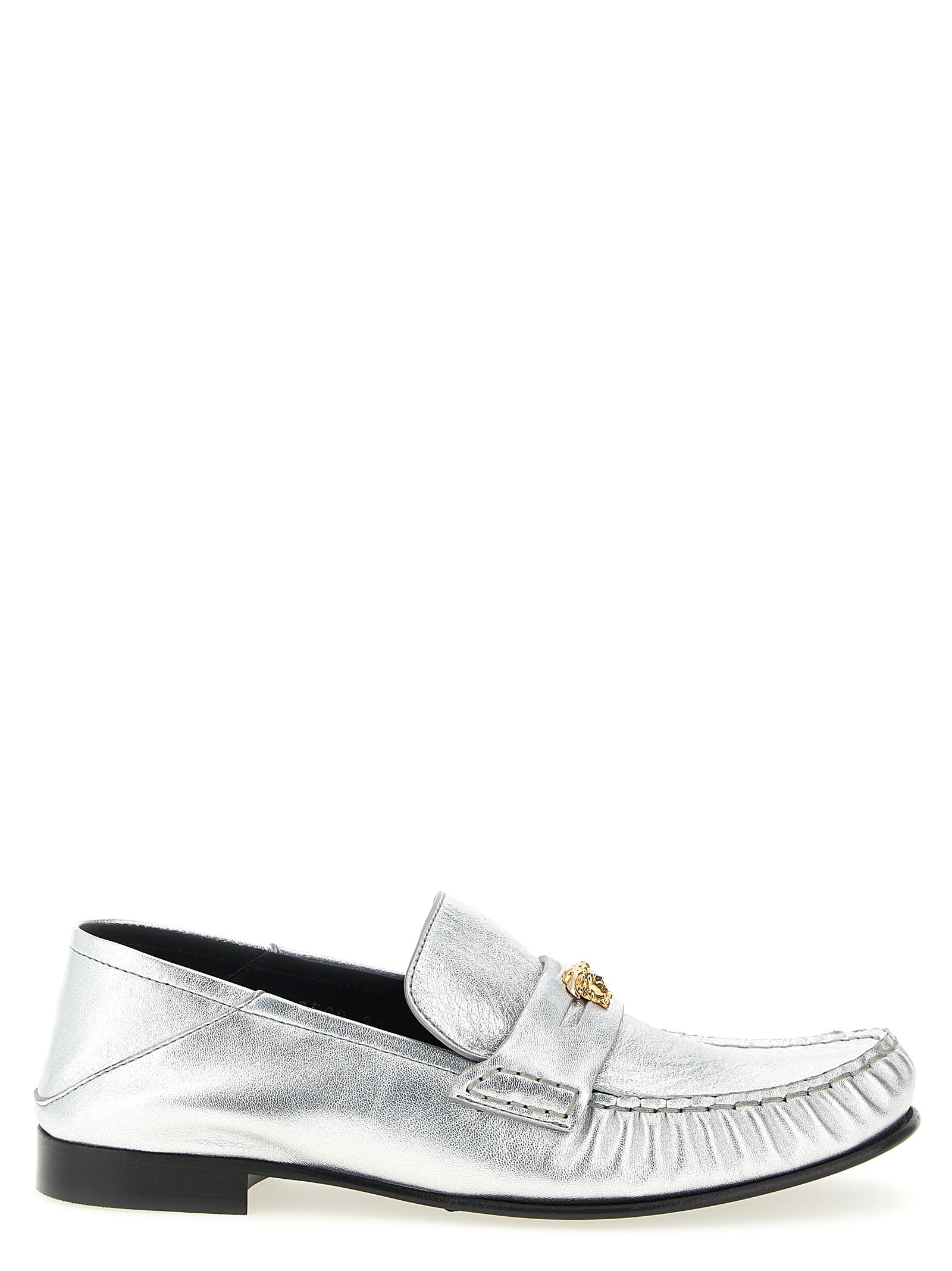 Versace Silver Lamb Leather Slip-On Loafers Versace
