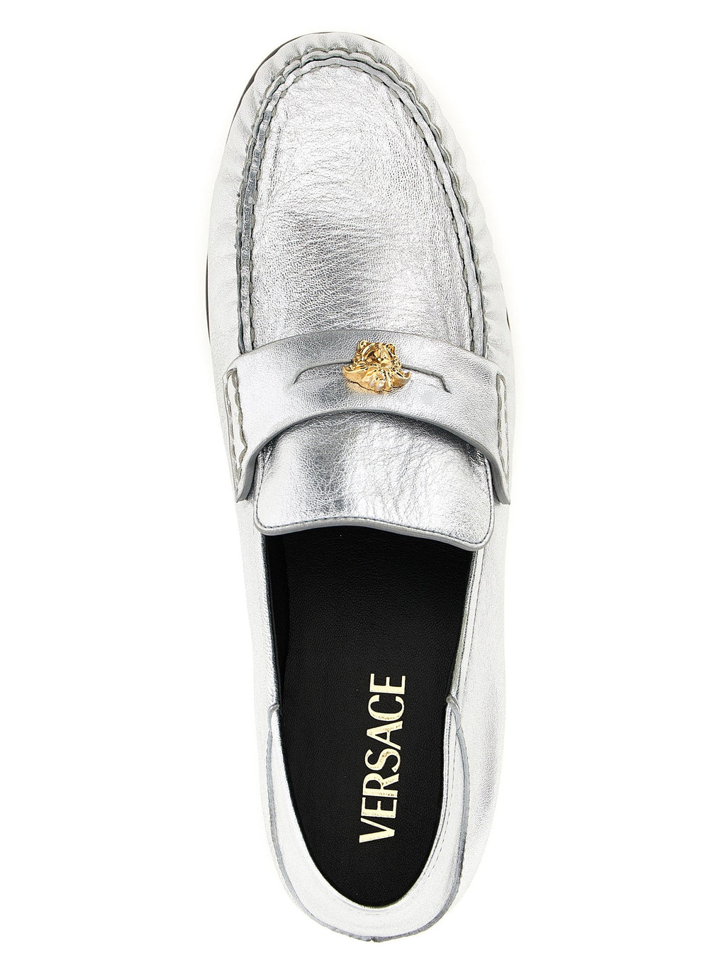 Versace Silver Lamb Leather Slip-On Loafers Versace