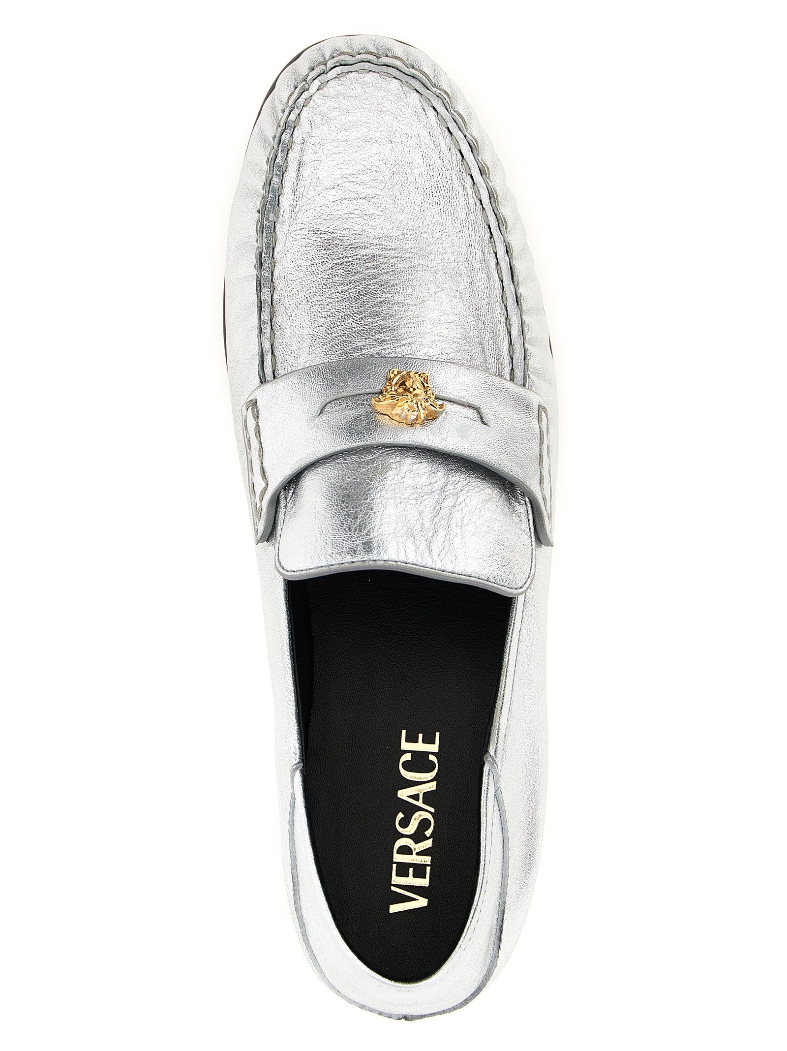 Versace Silver Lamb Leather Slip-On Loafers Versace