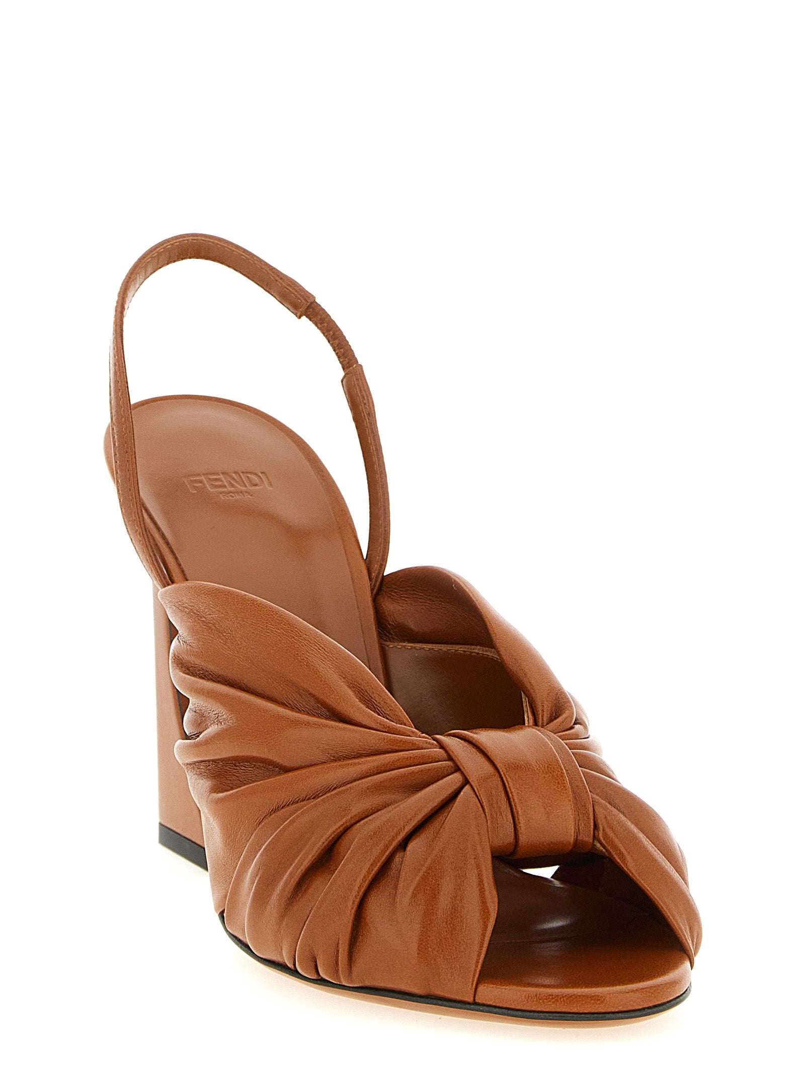 Fendi Brown Lamb Leather Stiletto Heel Sandals Fendi