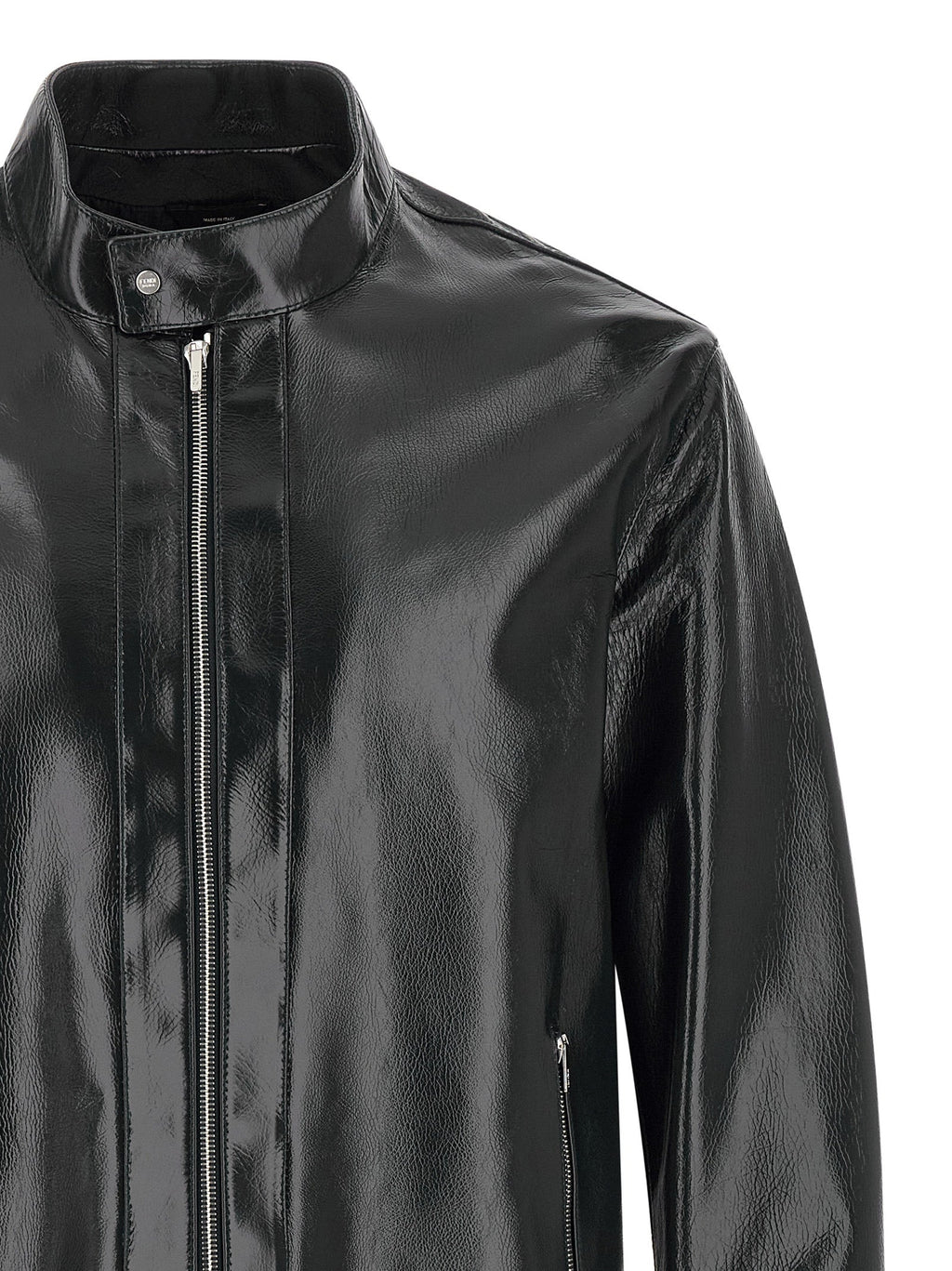 Fendi Blue Lamb Leather Leather Jacket Fendi