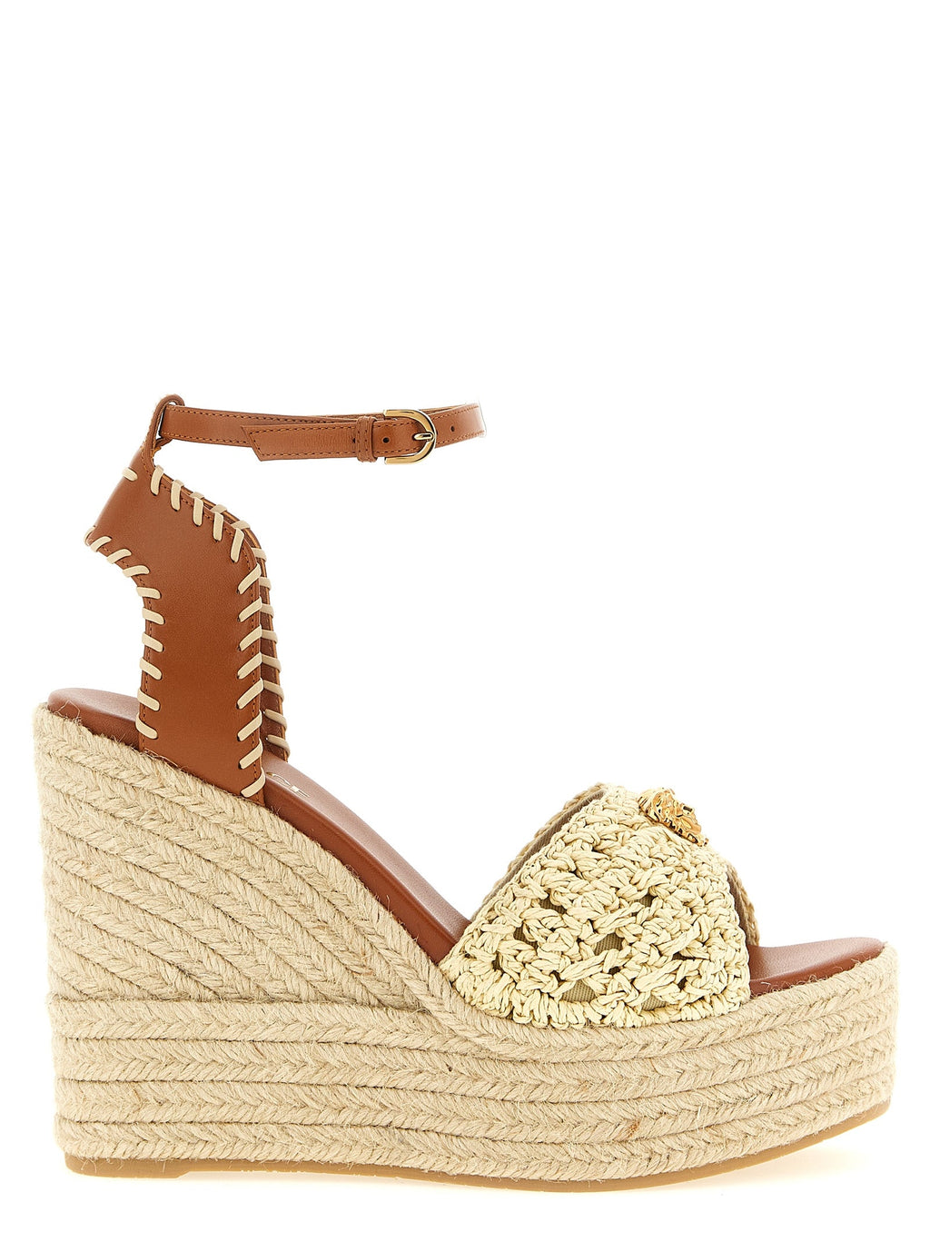 Versace Beige Lamb Leather Wedge Sandals Versace