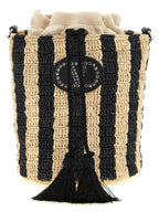 Valentino Garavani Black Straw Shoulder Bag Valentino Garavani