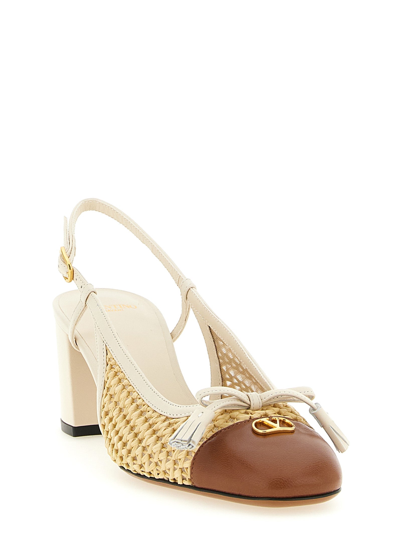 Valentino Garavani Beige Goatskin Mid Heel Pumps Valentino Garavani