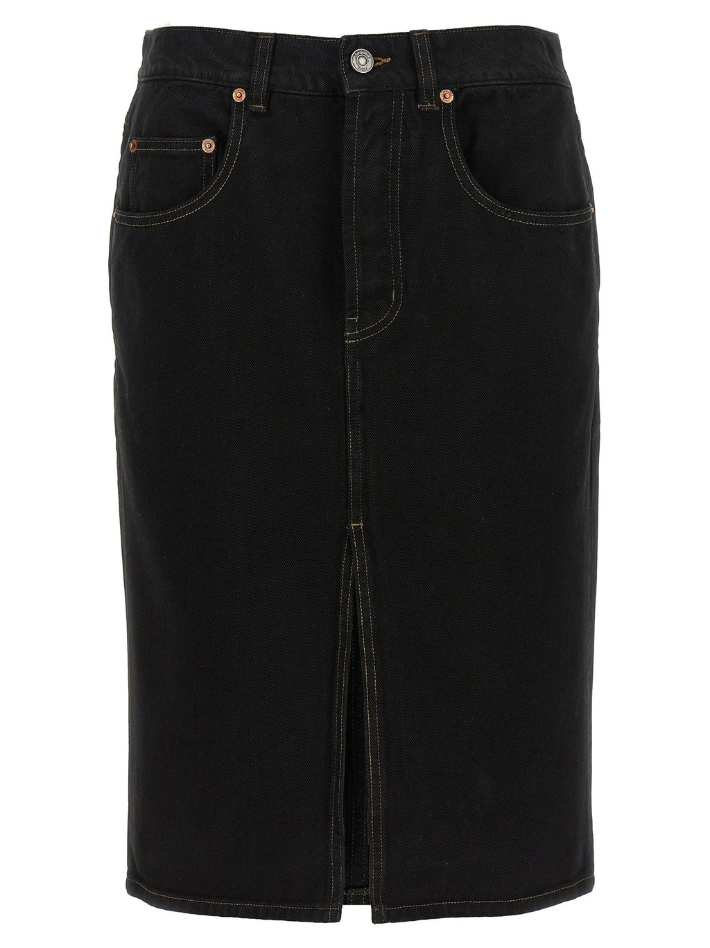 Saint Laurent Black Cotton Midi Skirt Saint Laurent