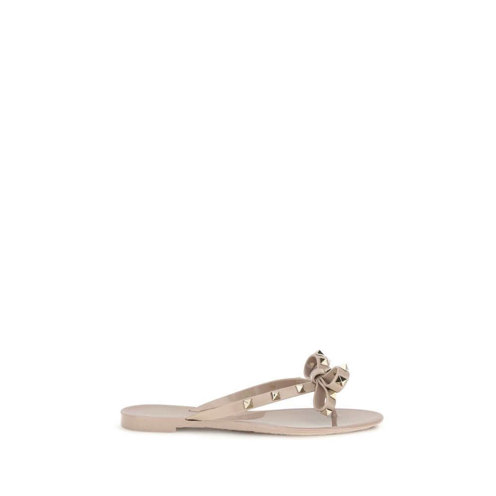 Valentino Garavani Beige Cotton Flip-Flop Sandals Valentino Garavani