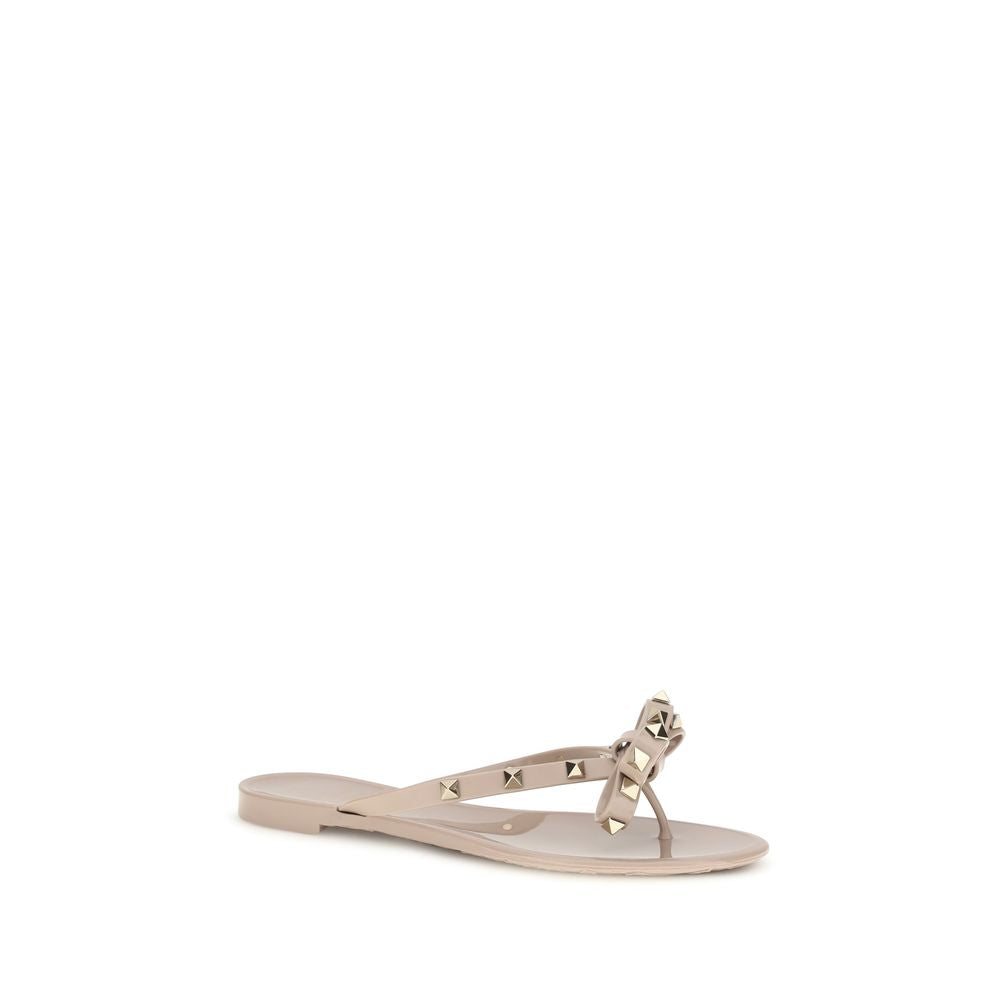Valentino Garavani Beige Cotton Flip-Flop Sandals Valentino Garavani