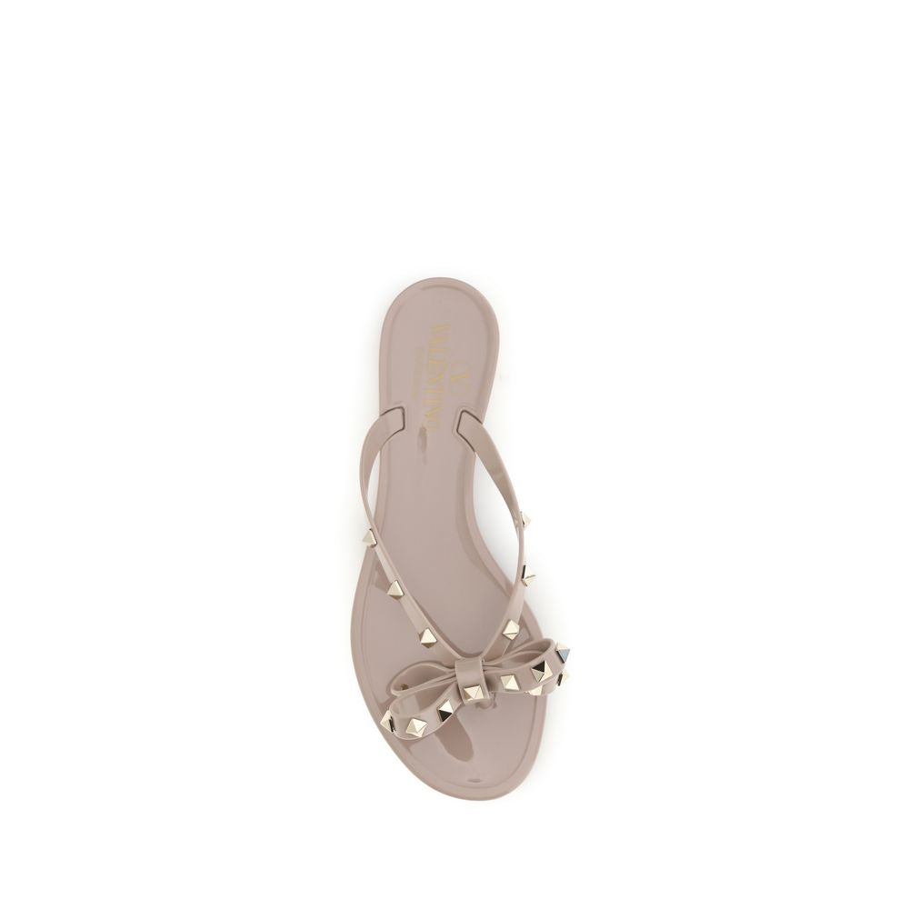 Valentino Garavani Beige Cotton Flip-Flop Sandals Valentino Garavani