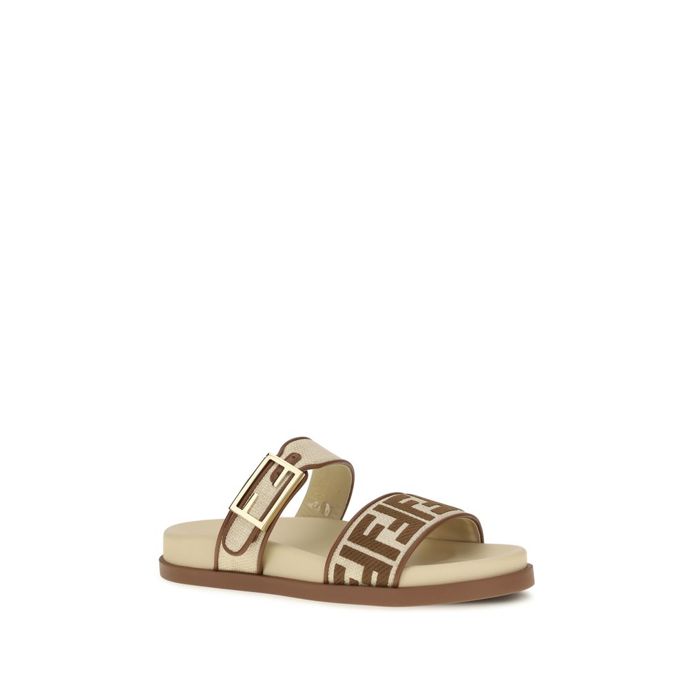 Fendi Brown Raffia Flat Sandals Fendi