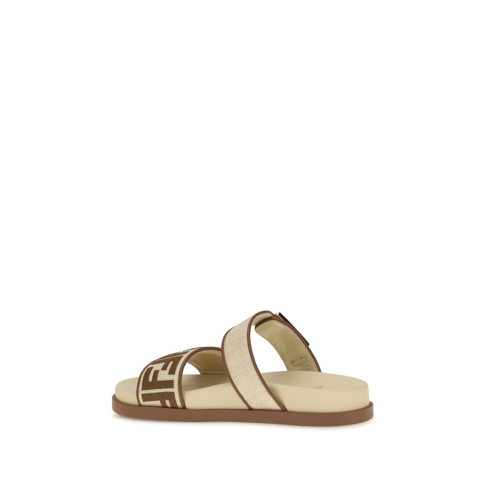 Fendi Brown Raffia Flat Sandals Fendi