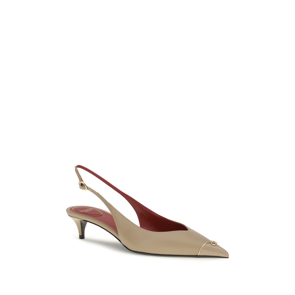 Valentino Garavani Beige Calf Leather Bos Taurus Mid Heel Pumps Valentino Garavani