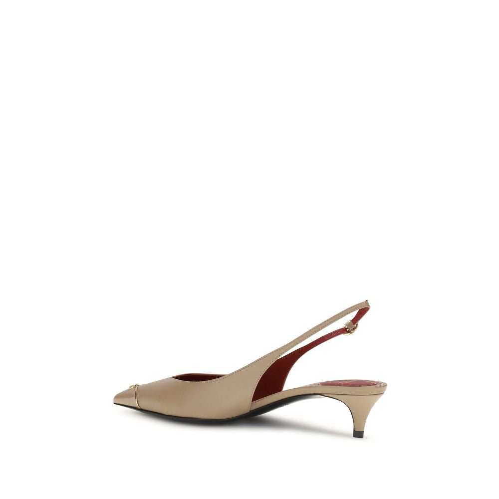 Valentino Garavani Beige Calf Leather Bos Taurus Mid Heel Pumps Valentino Garavani