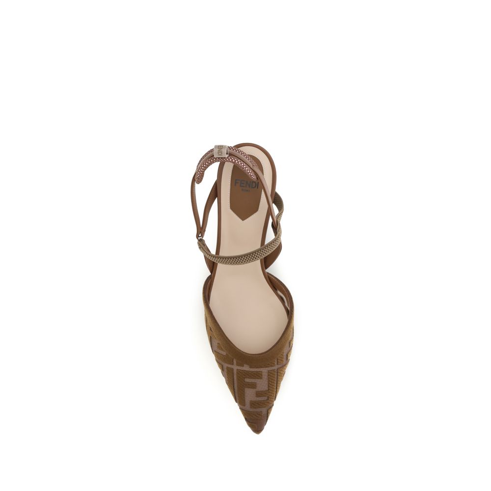 Fendi Brown Polyamide Mid Heel Pumps Fendi