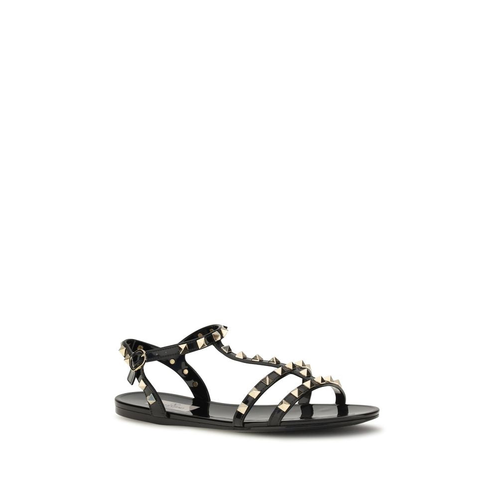 Valentino Garavani Black Rubber Flat Sandals Valentino Garavani