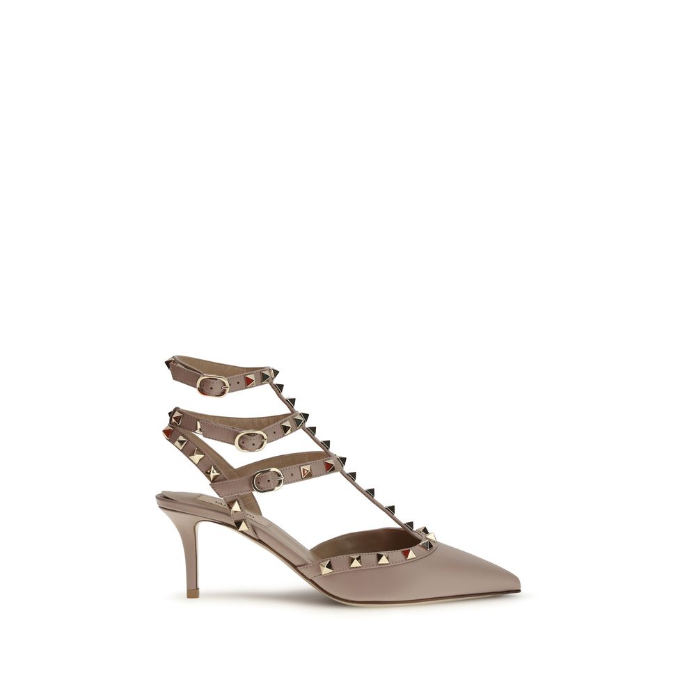 Valentino Garavani Beige Calf Leather Bos Taurus Mid Heel Pumps Valentino Garavani