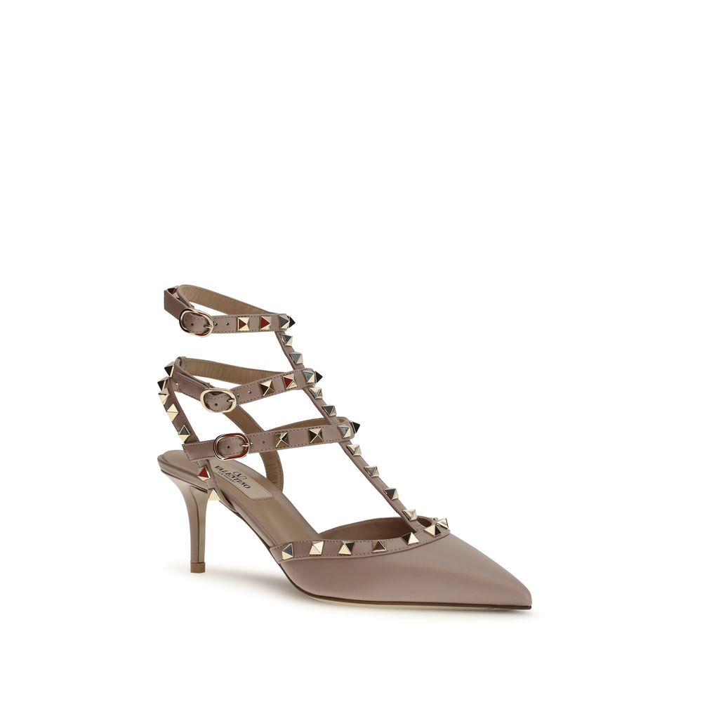 Valentino Garavani Beige Calf Leather Bos Taurus Mid Heel Pumps Valentino Garavani