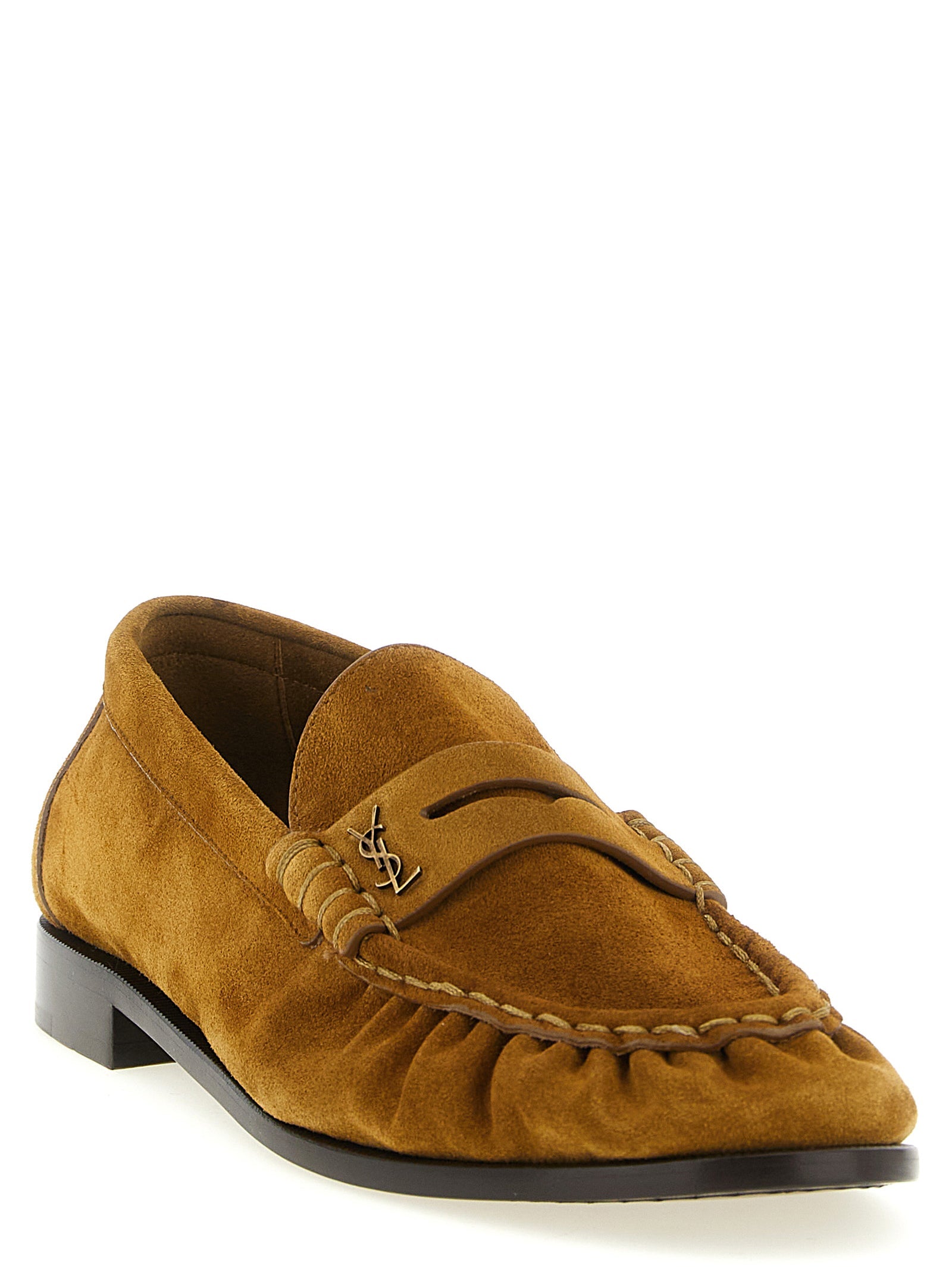 Saint Laurent Brown Calfskin Slip-On Loafers Saint Laurent
