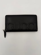 Gucci GUCCI Zip Black Front Logo Embossed Wallet Gucci