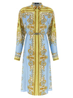 Versace Blue Silk Midi Dress Versace