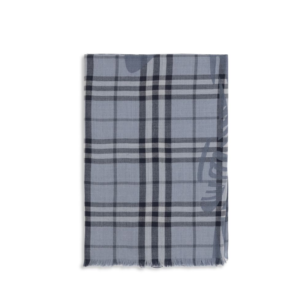 Burberry Blue Wool Oves Aries Foulard Burberry
