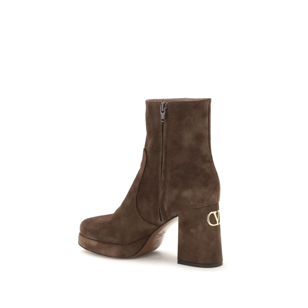 Valentino Garavani Brown Calf Leather Bos Taurus Ankle Boots Valentino Garavani