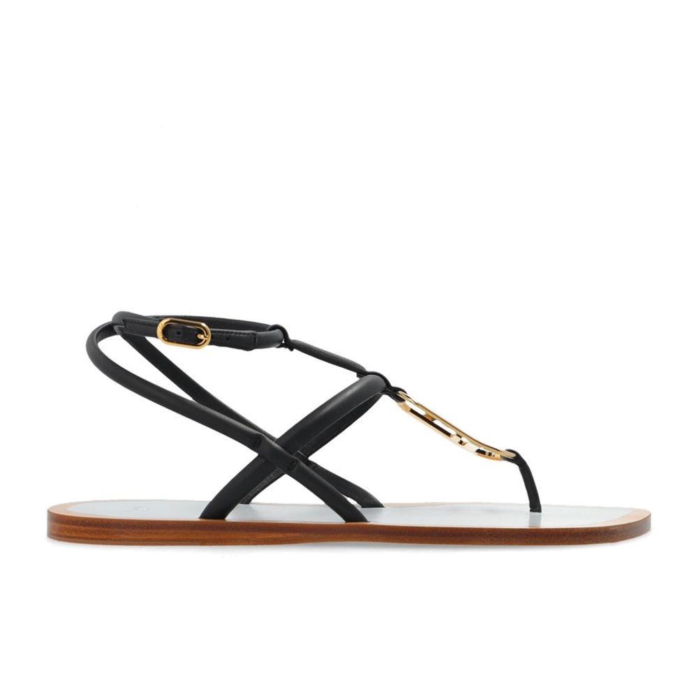 Fendi Black Leather Flat Sandals Fendi