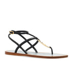 Fendi Black Leather Flat Sandals Fendi