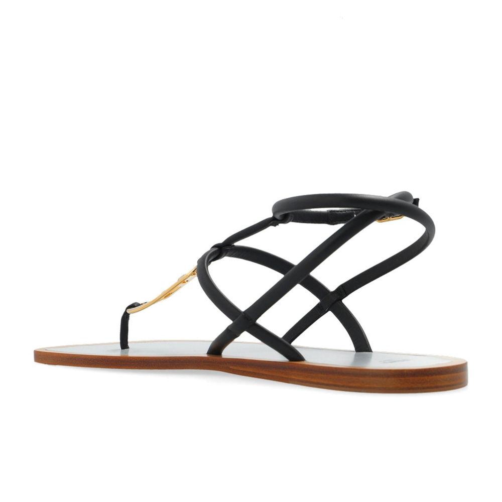 Fendi Black Leather Flat Sandals Fendi