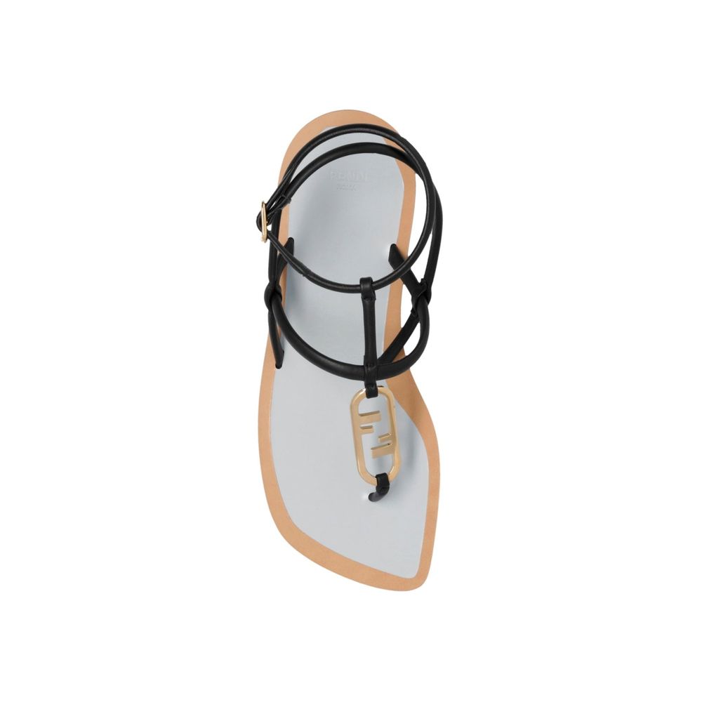 Fendi Black Leather Flat Sandals Fendi
