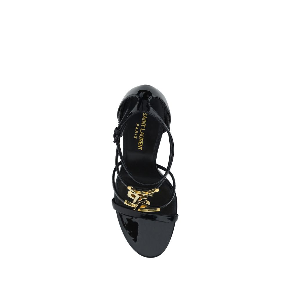 Saint Laurent Black Calf Leather Bos Taurus Stiletto Heel Sandals Saint Laurent