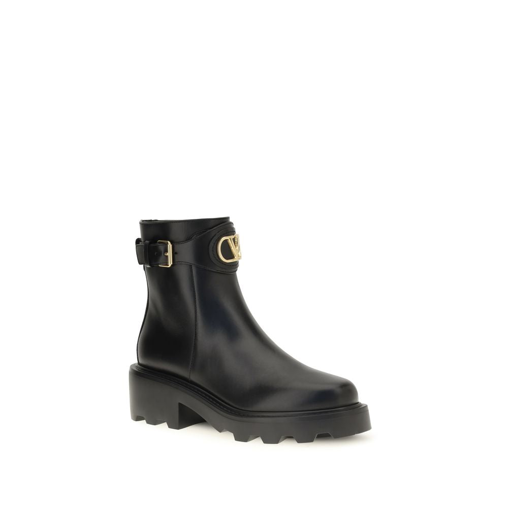 Valentino Garavani Black Calf Leather Bos Taurus Ankle Boots Valentino Garavani