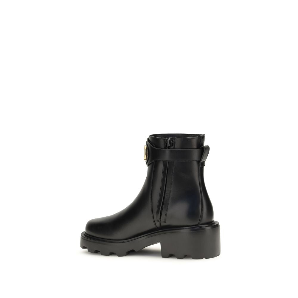 Valentino Garavani Black Calf Leather Bos Taurus Ankle Boots Valentino Garavani